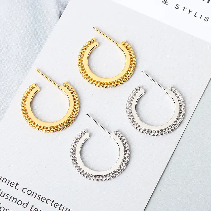 

Daidan Earrings C Shape Ball Hoop Sterling Silver 925 Vintage Beaded Gold Plated Earirngs