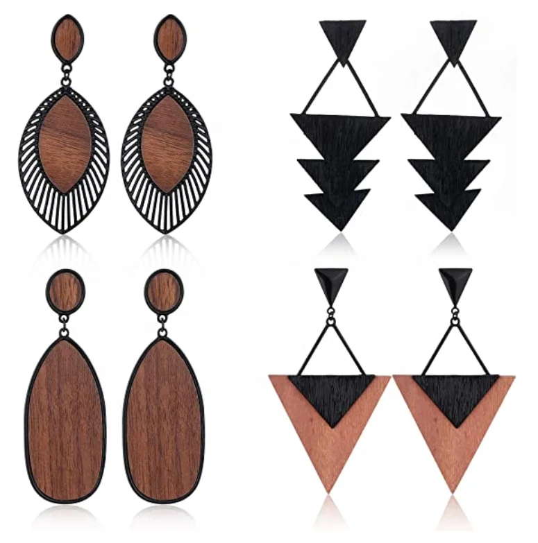 

UNIQ Wood Dangle Earrings Ethnic Statement Drop Earrings Stainless Steel Stud Bohemia Style Jewelry Aretes de Mujer