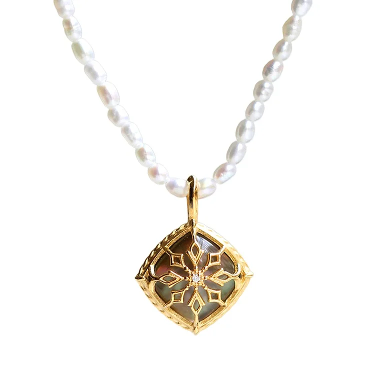 

Charare S925 sterling silver rhombus Pendant pearl Necklace