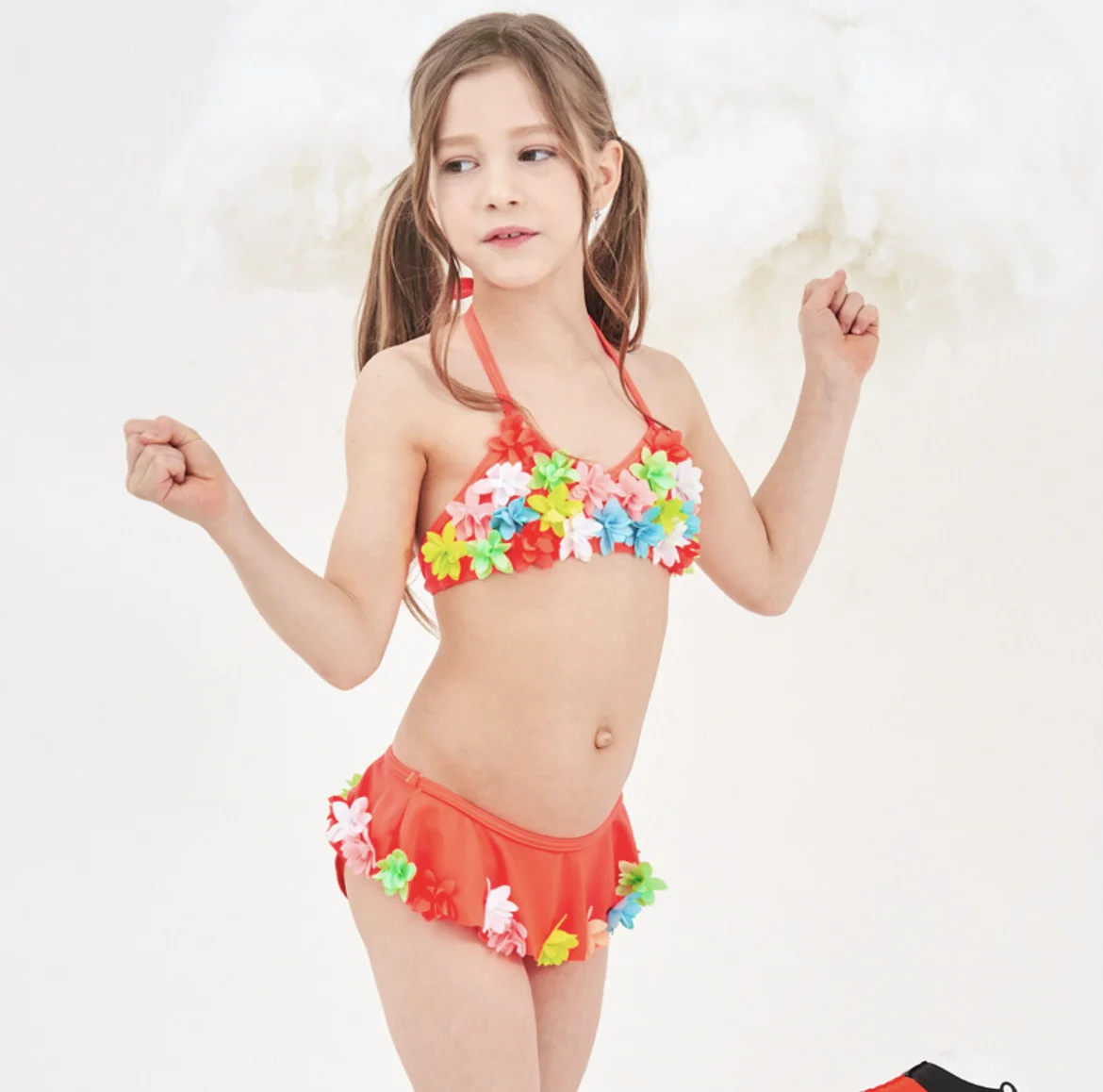 

Hot Sale Girls Bikini Children Swimwear Kids Flower Split Two Pieces Swimsuit Ruffled Beachwear