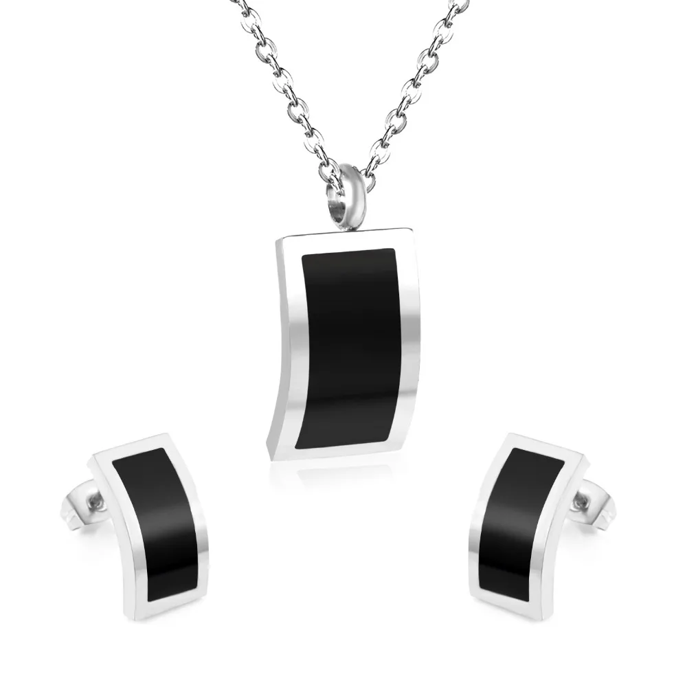 

Wholesale Fashion Jewelry Stainless Steel Black Jewelry Sets Necklace Earrings Wedding Jewelry Sets For Women, Customized color