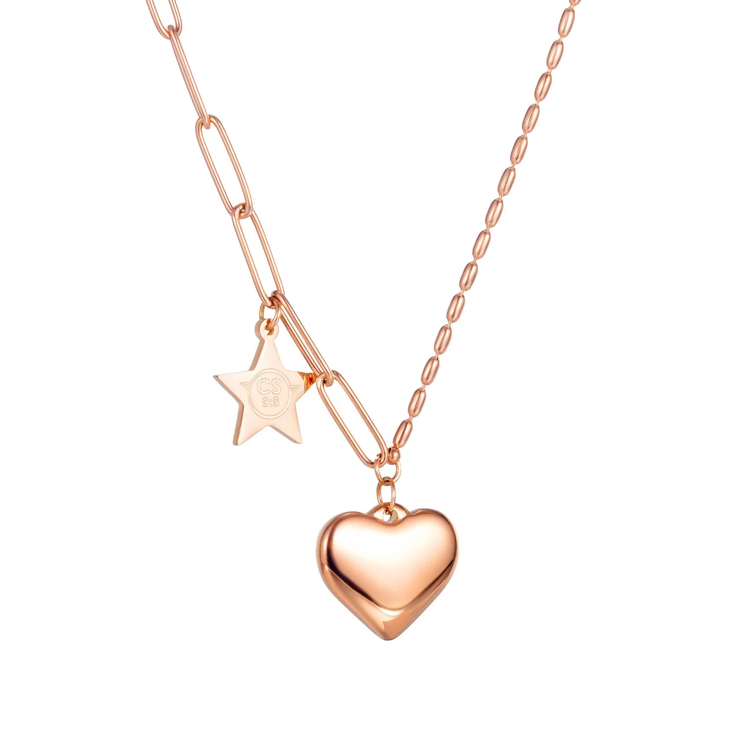

New Style Classic Star Gold Plated Stainless Steel Heart Pendant Women Custom Charm Clavicle Necklace