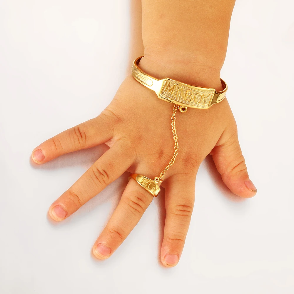 

Ethlyn Adjustable Baby Kids Gold Filled Plated Bangles Hand Bracelets Gift My Boy Toddlers Lovely Jewelry with Ring B204