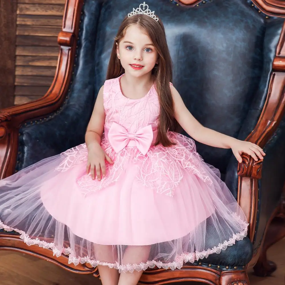 

Fairy Flower Girl Wedding Dresses White one-year-old baby girl baptismal dress big bow kid party dress for birthday