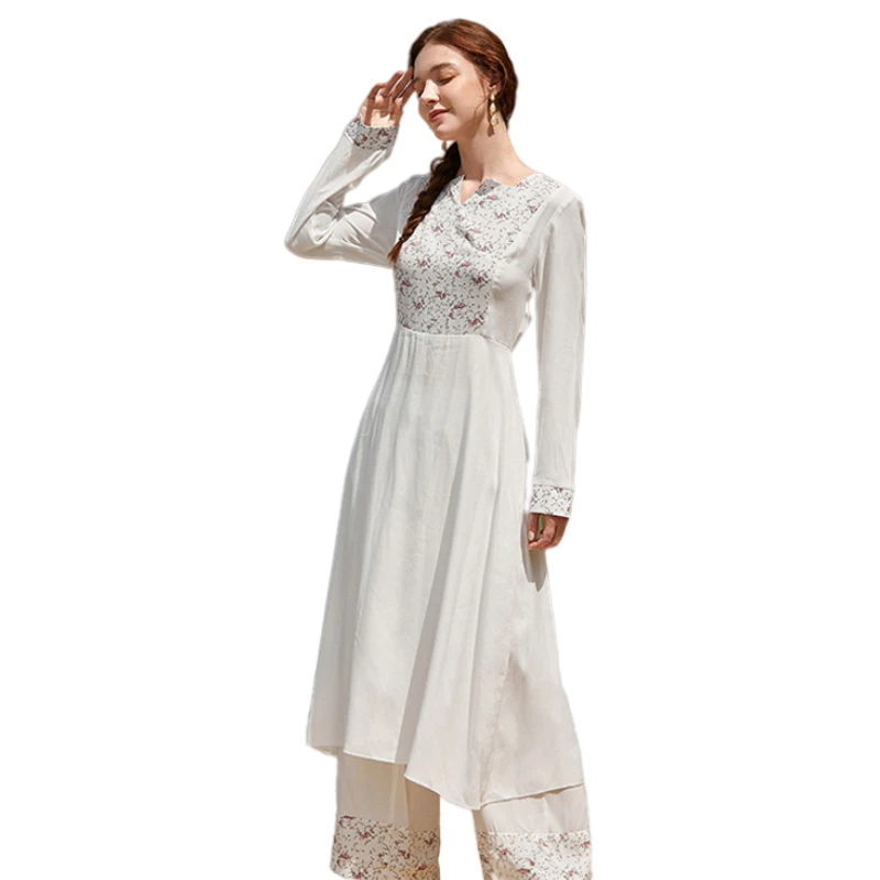 

Autumn and Summer Sweet Vintage Long Sleeve Dress Fairy Gentle White Long Skirt, Picture color