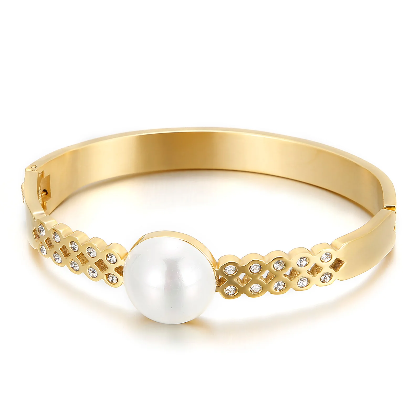 

2021 Custom-made Stainless Steel Rhinestone & Pearl Bangle Fashion Jewelry Bracelet, Other