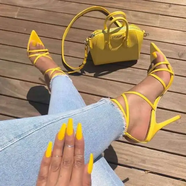 

Factory direct new cross-strap sandals pointed toe stiletto sexy high heels large size women's high heel shoes