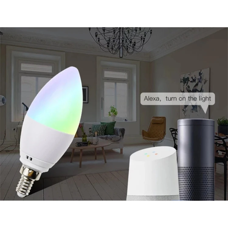 2020 Tuya Smart RGBCW Candle Light LED Bulb Tuya APP Alexa E14/E27/E26/E12 350LM