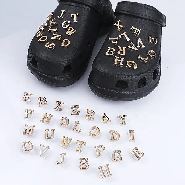 Wholesale Rhinestones Gold Silver Plating Letters Croc Charms word Enamel Metal Shoe Charms