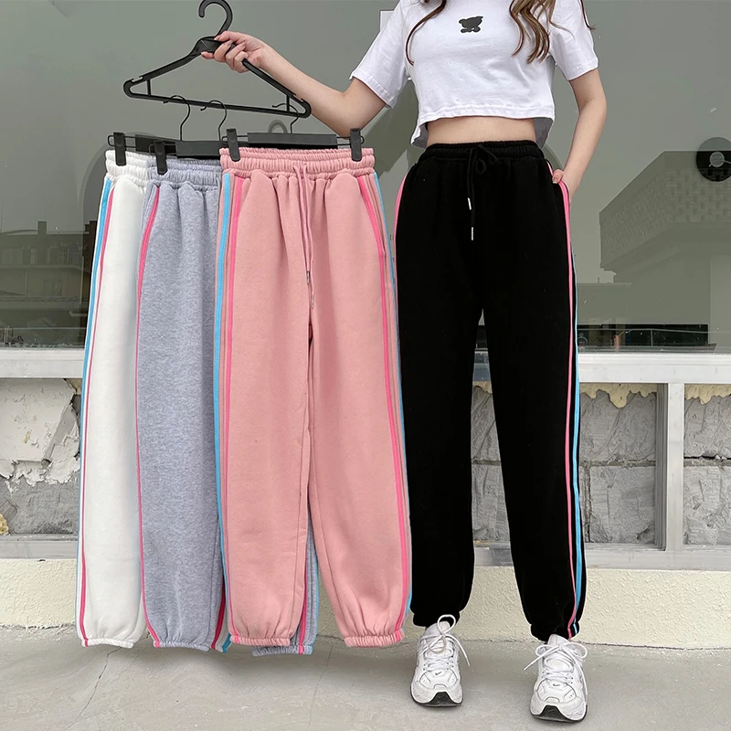 

High Waist Loose Harem Pants For Women Side Stripe Casual Joggers Women Wide Leg Pants Harajuku Style Cargo Pants