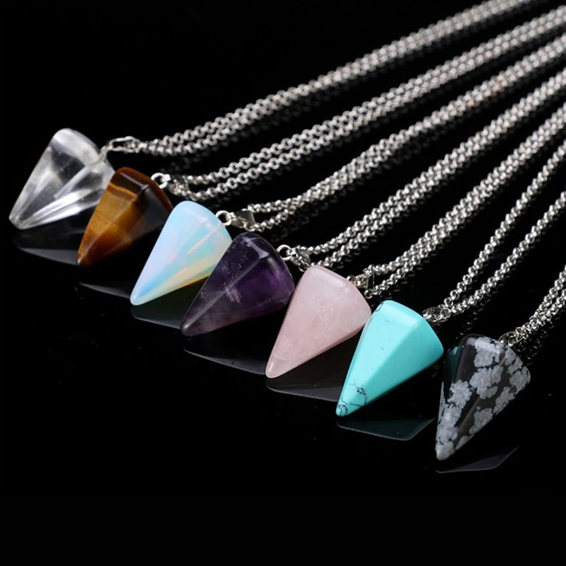 

High-quality Personalized Hexagonal Column Conical Section Natural Stone Crystal Pendant Necklace