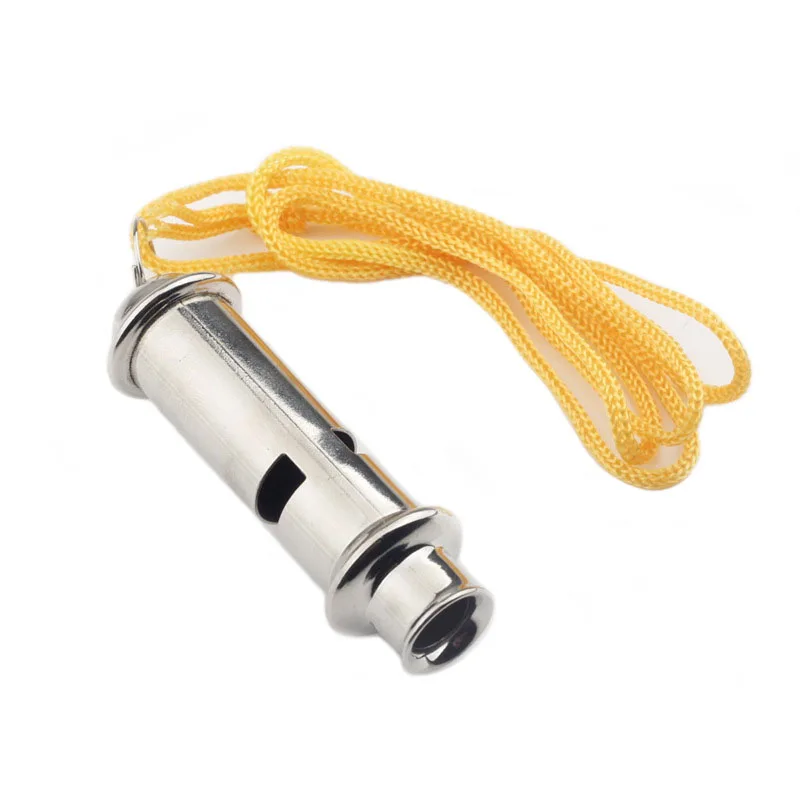 

Factory price bulk sales outdoor sports durable cheap metal whistle with rope siren referee urgent survival metal whistle, Silvery