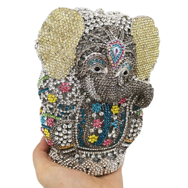 

Top Fashion Thai Buddhism Elephant Crystal Women Evening Clutch Bags Wedding Formal Purses Rhinestone Handbag, Purple /silver/gold