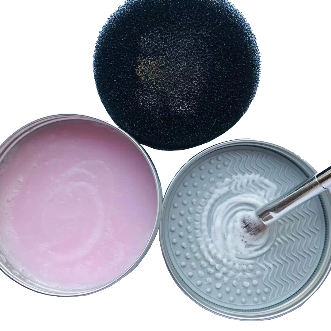 

Custom 3 in 1 MAKEUP BRUSH Cleaner Soap Cleaner And Black Dry Cleaning Sponge with Silicone Mat Pad Private Label, Silver tin box