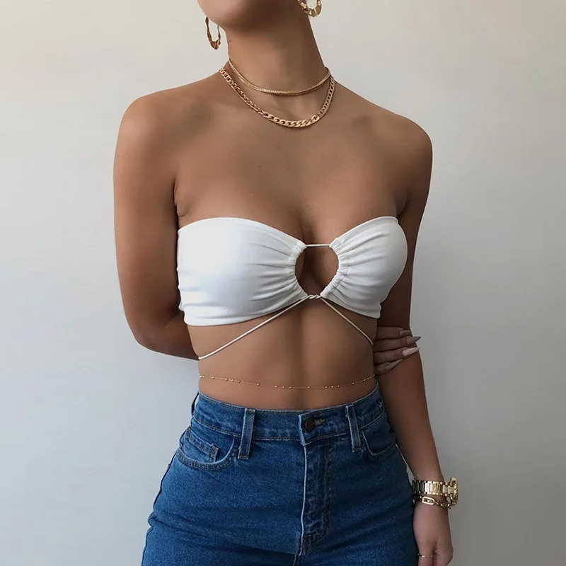 

New summer women's fashion sexy tank top chest-wrapped lace halter neck hollow vest
