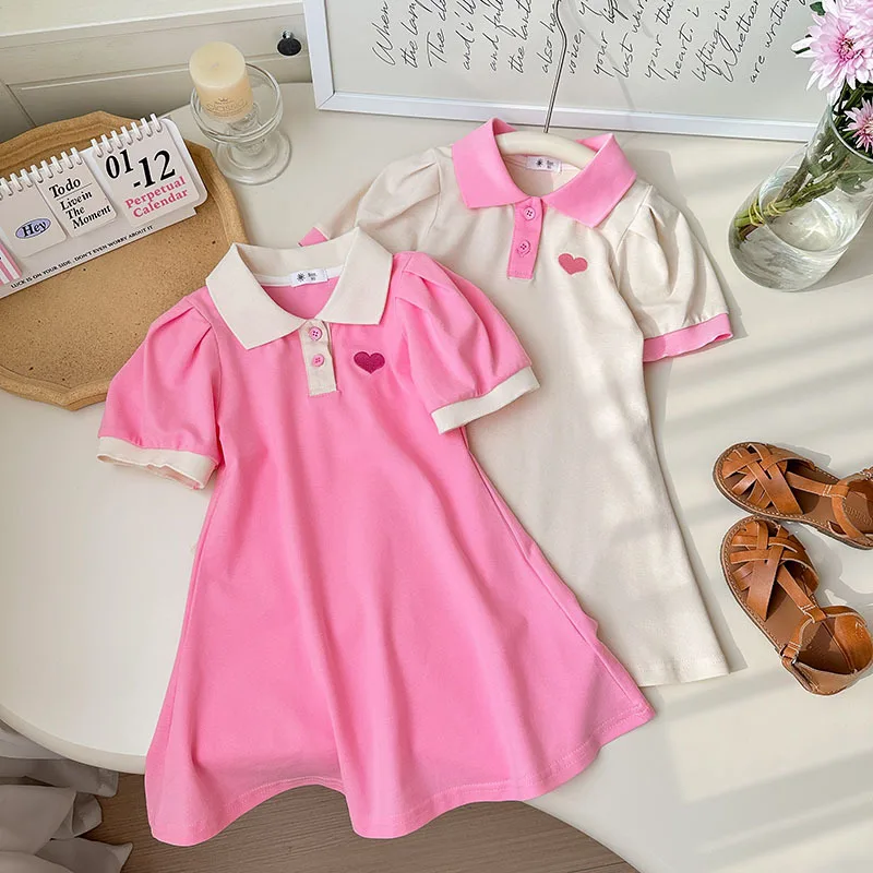 Knitted Polo Dress Heart Embroidery