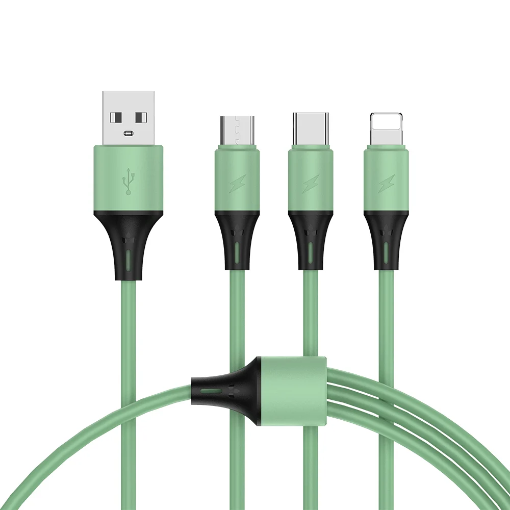 

3 in 1 Liquid Soft Silicone USB Cable Fast Charging For iPhone Huawei Samsung Xiaomi Micro USB Type C Cables Data Charge