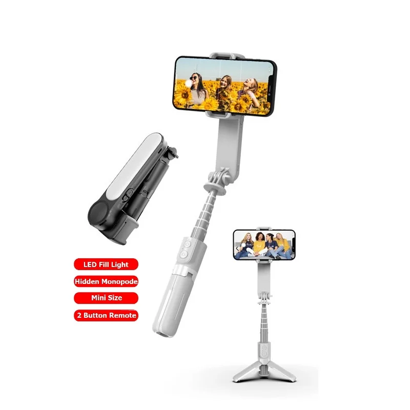 

L09 1 Axis Smart Telescopic Selfie Stick Gimble Stabilizer with LED Light, Black white