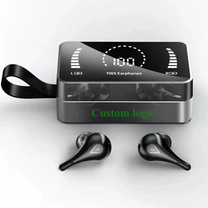 

OEM Custized Logo Mirror LED Display True Wireless Earphone Mini Headset Hifi Stereo TWS in ear Earbud With Power Bank