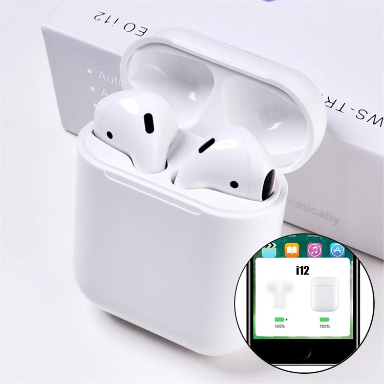 

Original Mini BT 5.0 Wireless i12 tws Earpoding I12 Tws Headphone Earphone Earbuds, White/black