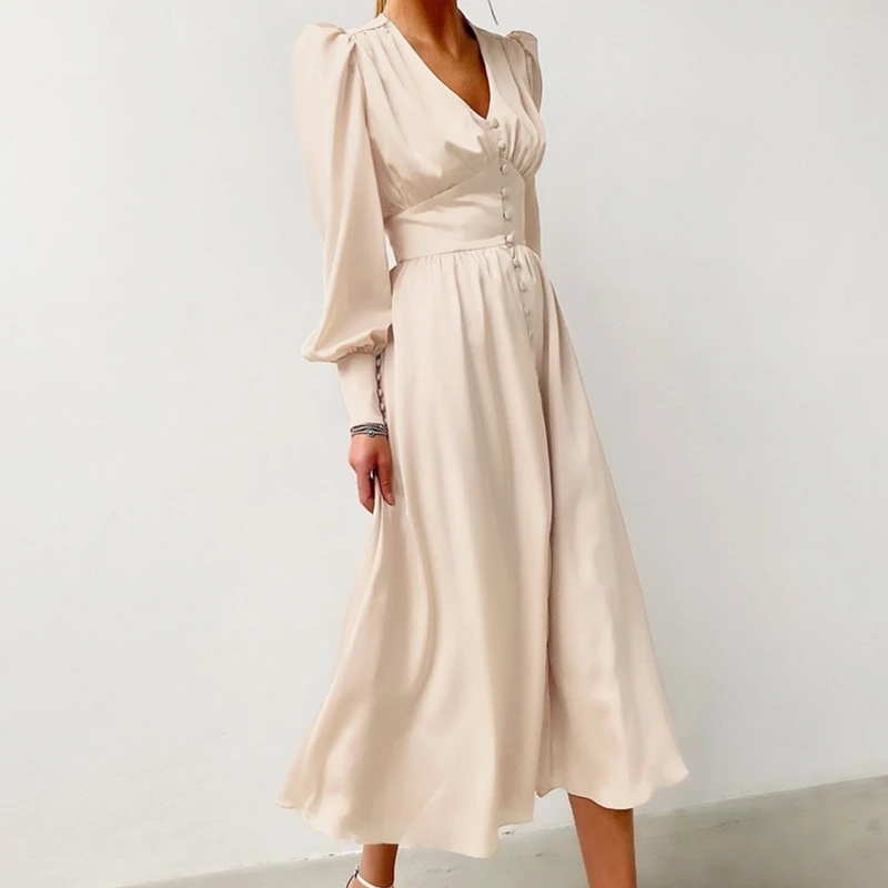

2021 hot sale spring and summer new style hot sale foreign trade retro palace style puffy sleeves slim waist long skirt dress, Shown