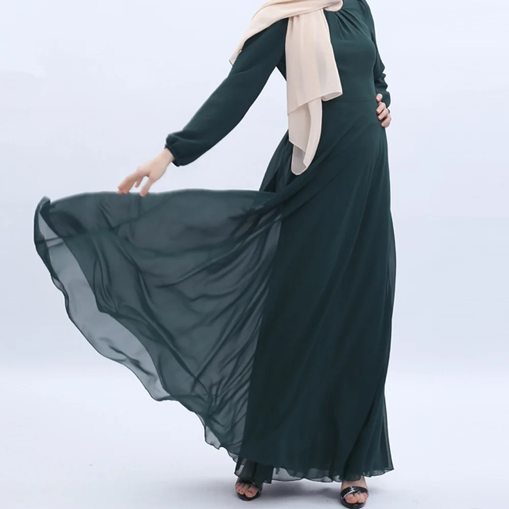 

Bicomfort New Plain Color Middle East Kaftan Maxi Abaya Muslim Women Long Sleeve Chiffon Abaya Robe Islamic Clothing Dress Abaya