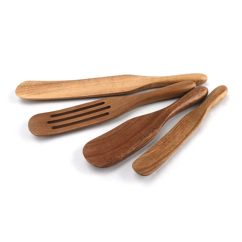 

CHRT Kitchen Accessories Food Grade Salad mix 4 Pieces Acacia Wood Spurtles Wooden Spurtle Set, Wood color