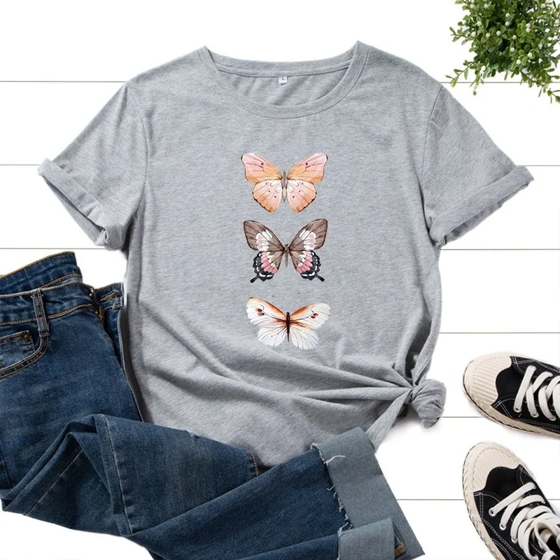 

2021 High Quality 100% Cotton T Shirt Chic Fashion Butterfly Print T Shirt
