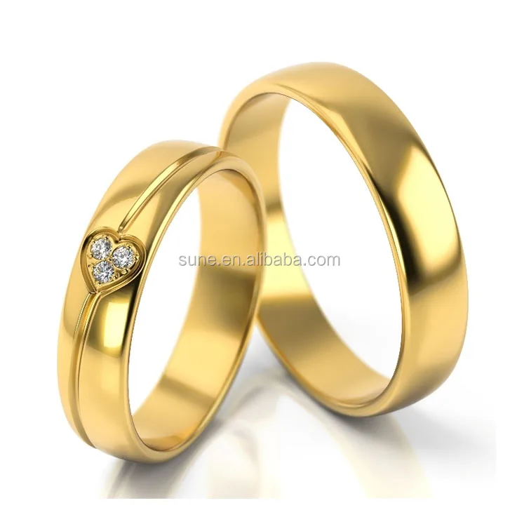 18K Gold Rings Set Plated Stainless Wedding Steel Couple Ring Engagement 2 pcs 