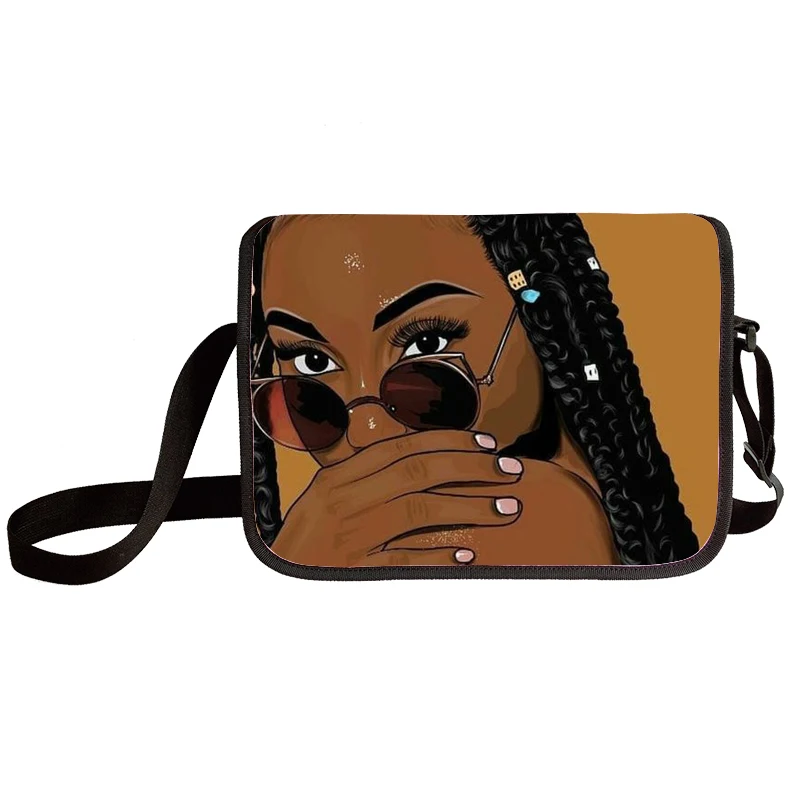 

Black Art African Girl Print Big Crossbody Bag Women Ladies Black Messenger Bags Kids SchoolBag for Student Single Shoulder Bag