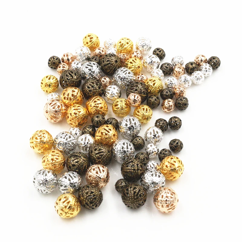 

Hollow Ball Flower Beads Metal Charms Bronze /Gold Color /Silver Color Filigree Spacer Beads For Jewelry Making, Silver/gold/bronze/rhodium/kc gold