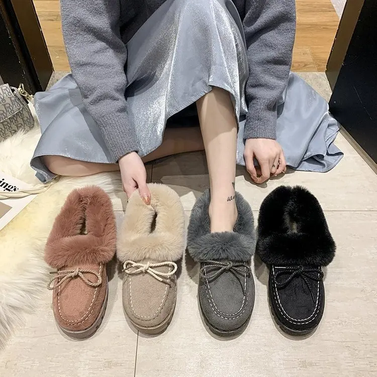 

2020 Hot Solid Thick Sole Casual Women Shoes Lace Up Sneakers Fur Warm Sporting Short Booty Plus Size 43 Round Toe Sports Shoes, Red, white, black, brown, purple, gray, pink, beige, leopard print