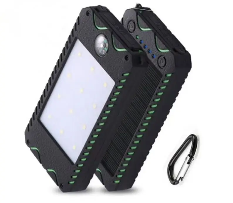 

100% Full Charging by Sunlight Foldable Waterproof Solar Power Bank 12000mah Portable Solar Cell Phone Charger with LED Light