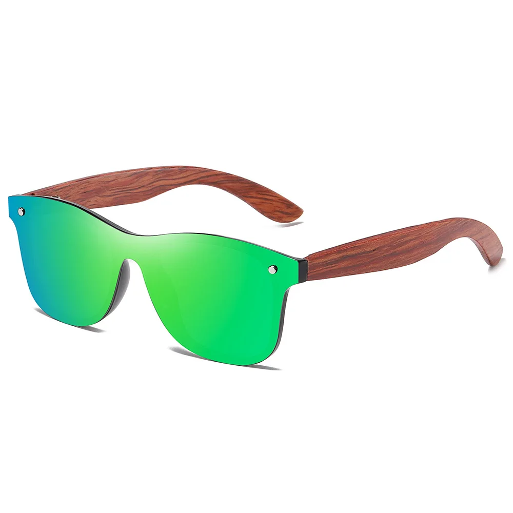 

SKYWAY Popular Custom One Piece Oversized Green Lens Polarized UV400 Shade Sun Glasses Wood Bamboo Sunglasses