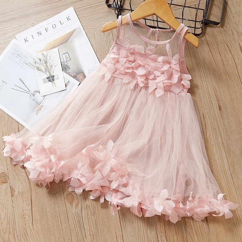 

B52052A Girls boutique clothing summer new sweet fashion petal dress, Pink/white