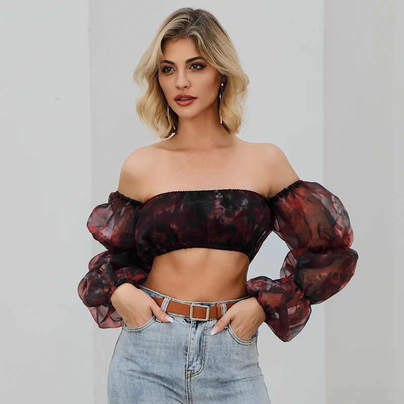 

Weixin Womens Clothing Fashion Design Lady Summer Off Shoulder Printed Top