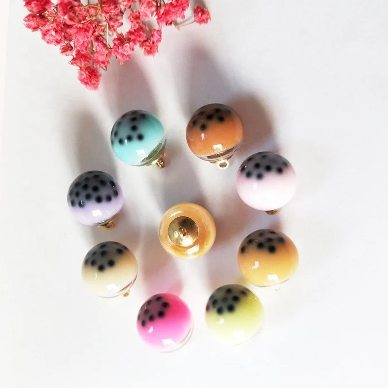 

Newest Design Hot Sale Resin Pearl milk tea round ear stud Pendants for Making Jewelry Necklace Earring charms, Picture