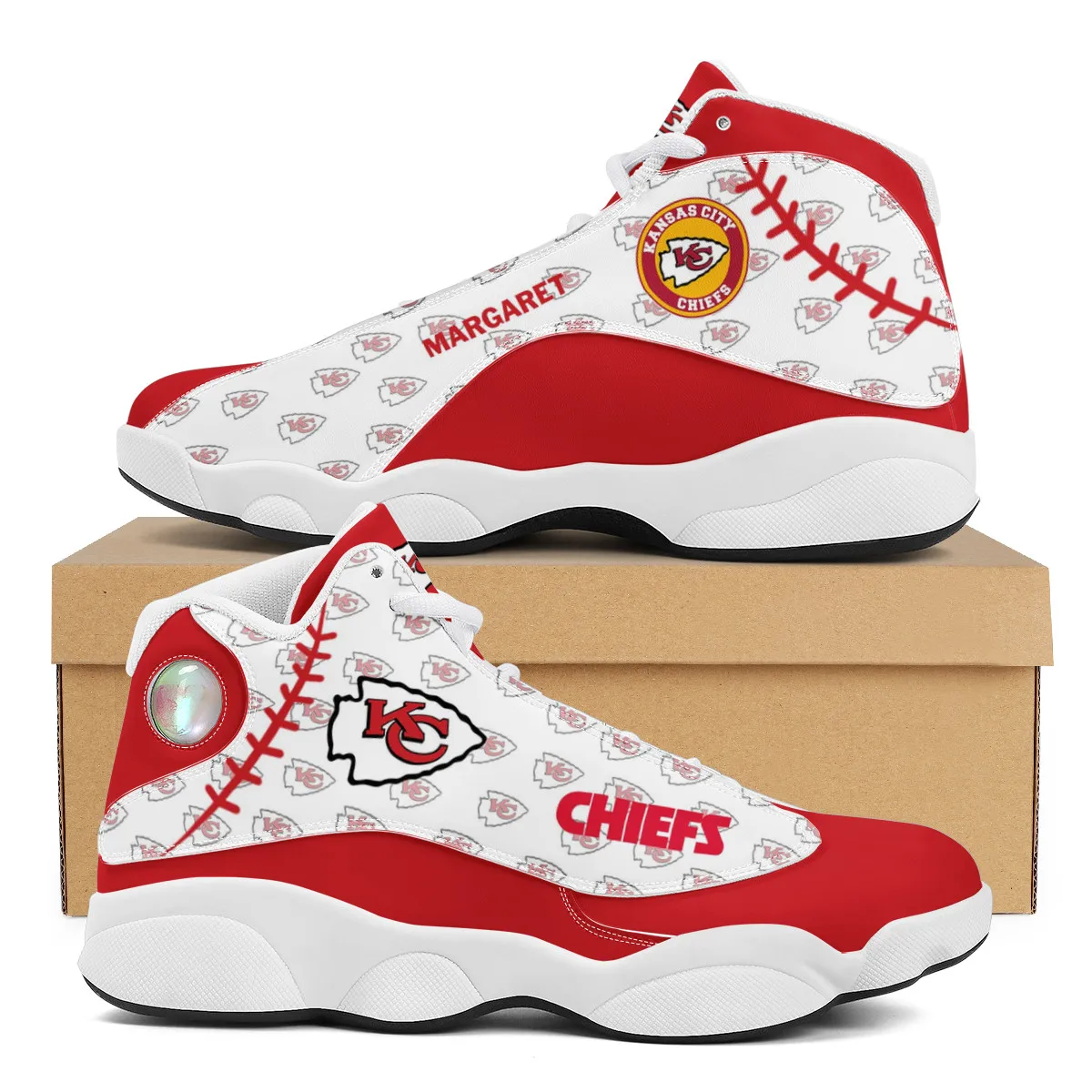

Wholesale Football Chiefs Custom Name Print Logo Design Sport Fashion Sport Sneakers Unisex Breathable Football Team Casual Shoes
