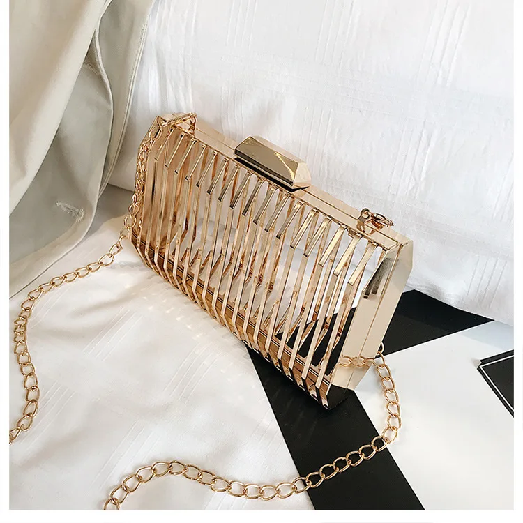 

JANHE 2021 Fancy Evening Bag Luxury Perfume Shape Design Chain Fashion Handbag Purse Metallic Cosmetic Golden Clutch Bags