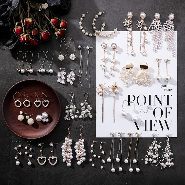 

CLARMER 2020 Fashion Jewelry Multi Element Copper Alloy Earrings Dangling Drop Gold Fresh Water Pearl Earrings For Women