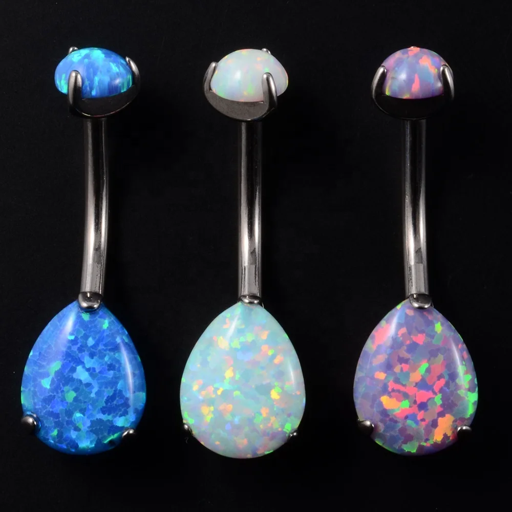 

14G G23 Titanium Belly Bars Belly Opal Button Rings Belly Piercing Curved Banana Body Jewelry Navel Piercing Rings, White,purple, blue