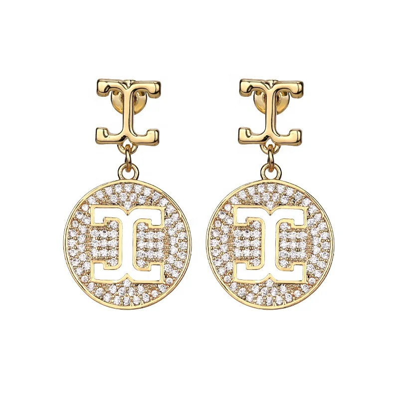 

925 Silver Needle Alphabet Pearl Pendant Earrings Women Wholesale Personality Hollow Letter Rhinestone Stud cc Earrings Jewelry, Gold