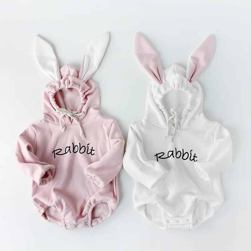 

Ins 2020 winter baby clothes rabbit ears newborn baby clothes hooded connects body ha climb clothes and hair thickening