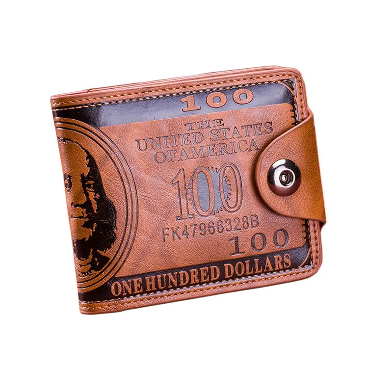 

2021 new US dollar 100 imprint men leather money clip fashionable Creativity short wallet, 2 colors