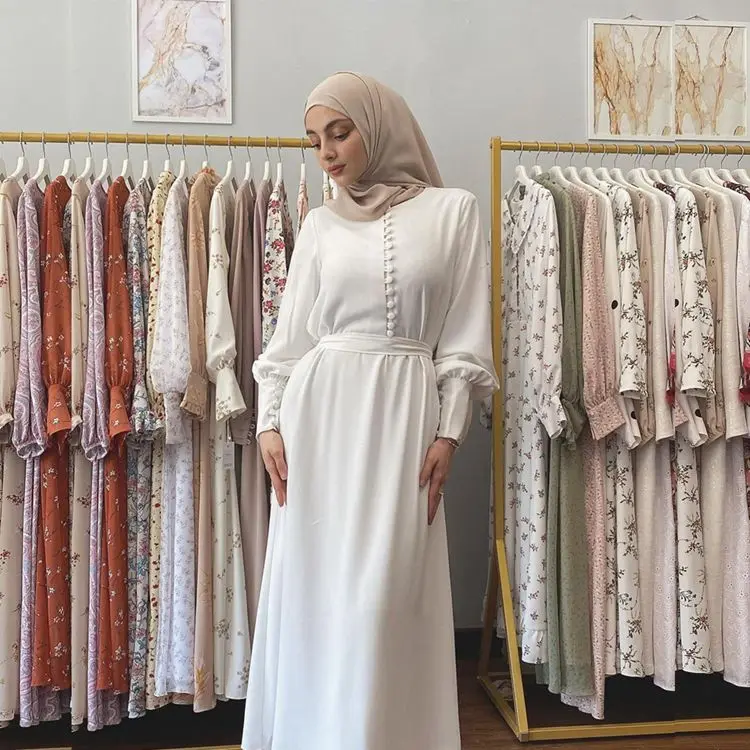 

Pure Color Islamic Clothing Fabric Ladies Dubai Turkey Simple And Plain Islamic Clothing Muslim Dress, As shown