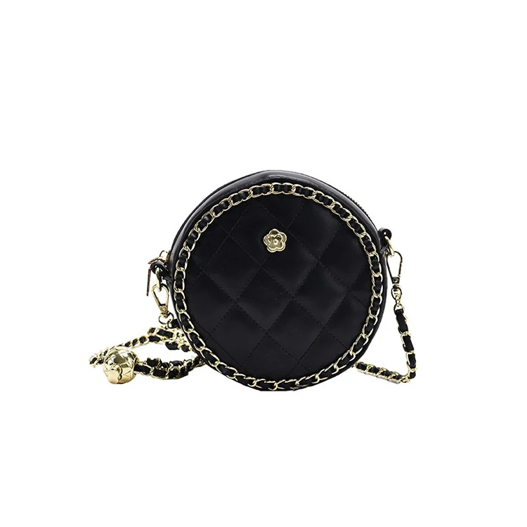 

EM1024 New style fashion embroidery quilted lingge chain mini shoulder handbags pu leather woman round crossbody bag