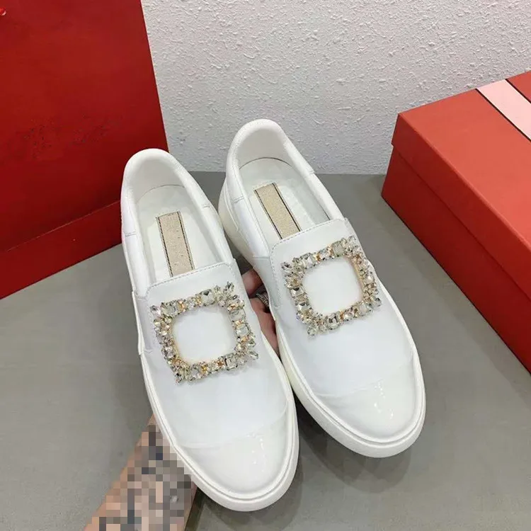

Leather leather fashion loafers casual shoes metal rhinestone square button flat slipper small white shoes for ladies single sho