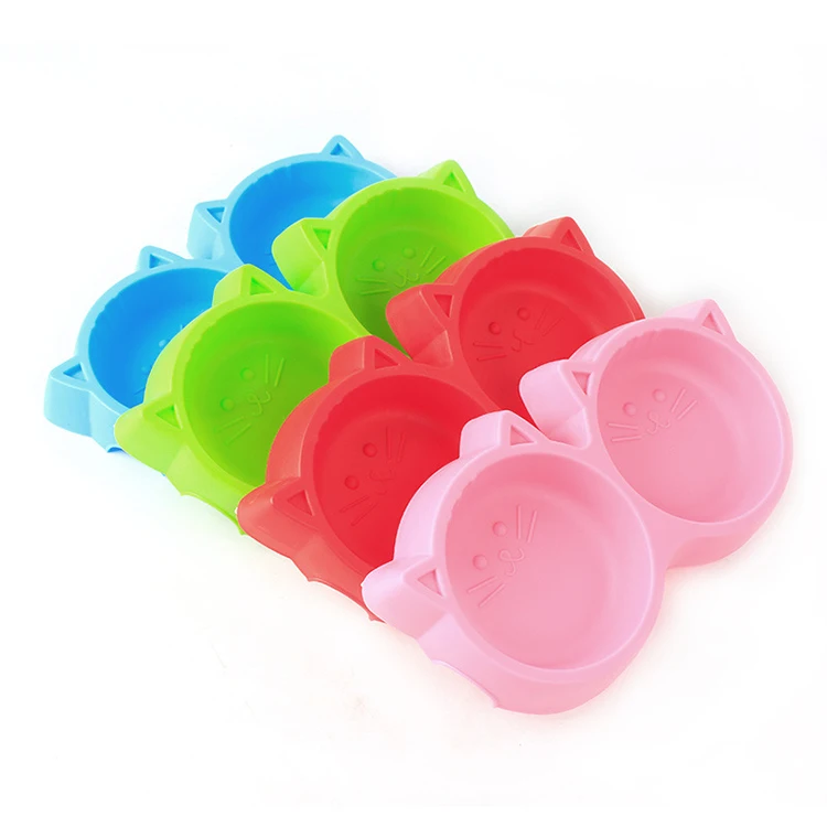 

Amazon Best Seller Plastic Double Cat Bowl, Blue/red/pink/green