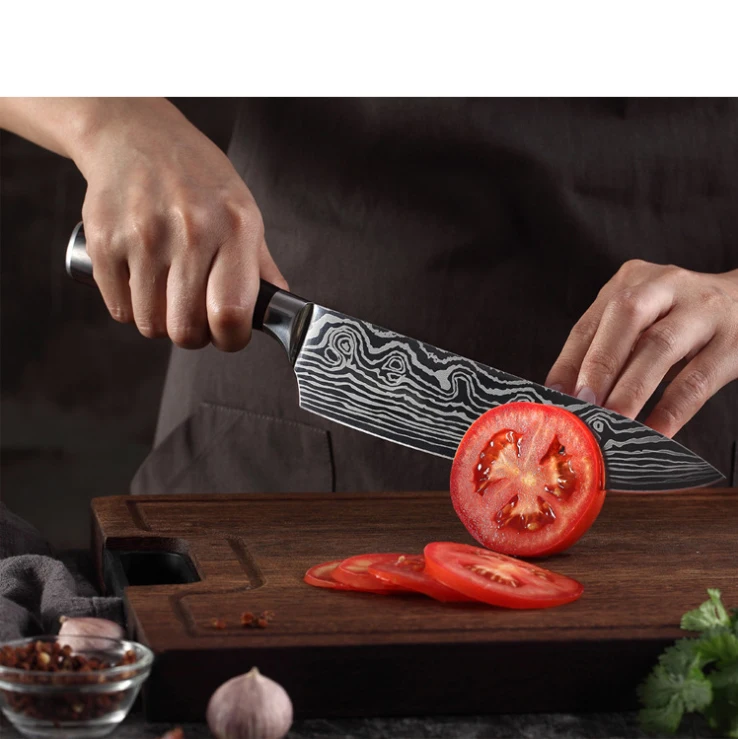 

Amazon Best Seller - 7Cr17Mov chef knife 8 inch damascus laser steel japanese kitchen knife