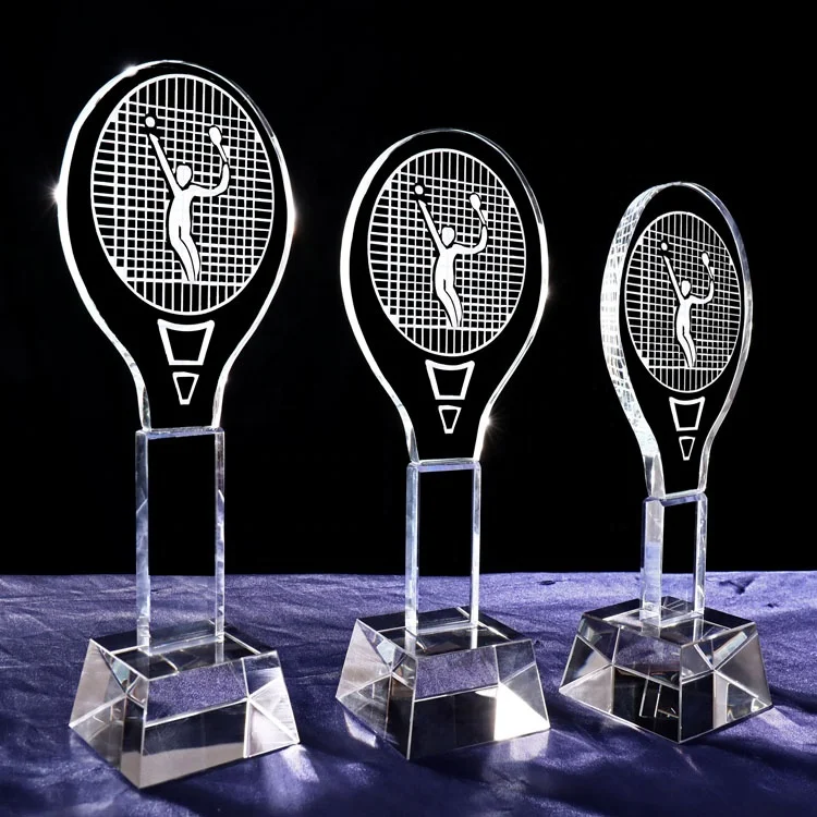 

Clear crystal tennis racket trophy awards TROPHY MH-J0990